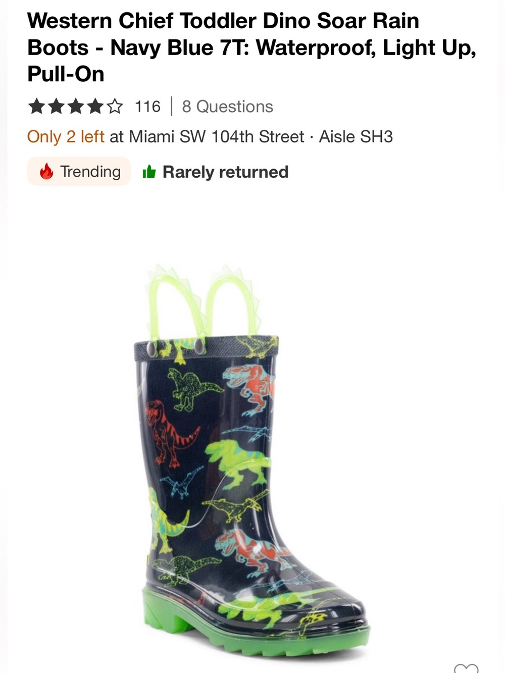 Western Chief Toddler Dino Rain Boots with Light-Up Soles size 11 like new